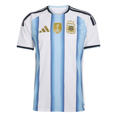 adidas Argentina 26 home replica jersey front with crew neck, FIFA champions badge and AFA crest