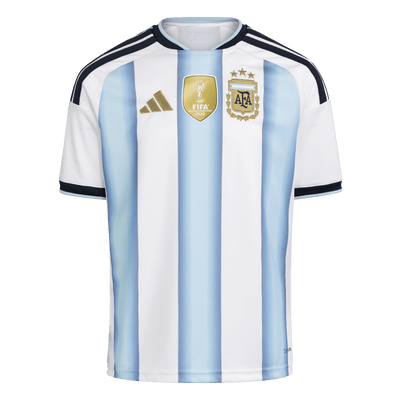 adidas Argentina 26 youth home jersey front with crew neck, FIFA champions badge and AFA crest