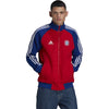 Can you describe the style of cuffs and hem on this adidas jacket?