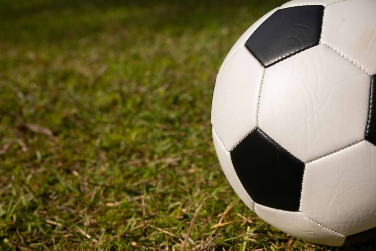 A budget soccer ball on a field.
