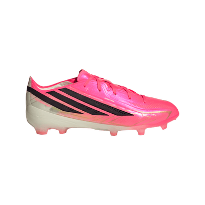 adidas Junior F50 Hyperfast Elite FG soccer cleat in Solar Turbo — side view