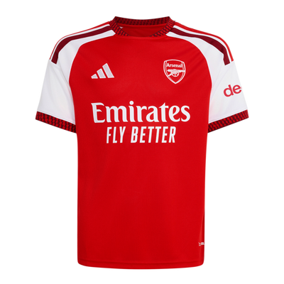 adidas Youth Arsenal FC 26/27 home jersey, red with white sleeves, front view