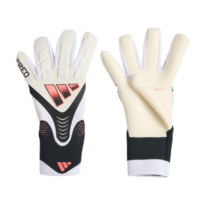 adidas Predator Pro goalkeeper gloves — white and Solar Turbo — backhand and palm