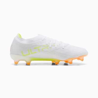 PUMA Ultra Nitro 7 Match FG soccer cleats — PUMA White-Yellow Alert-Heat Fire — medial side