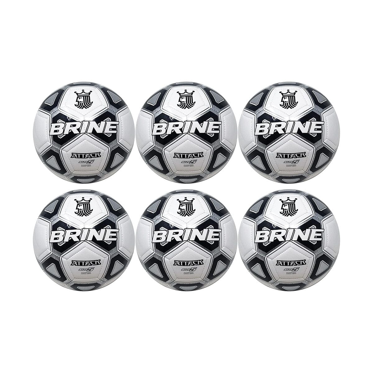 Brine Attack Soccer Ball Pack - 6 Balls | FB23313G Soccer Ball Brine 3 Black 