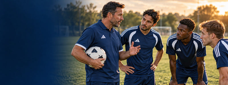 Coach talking to players in adidas Tiro team kits