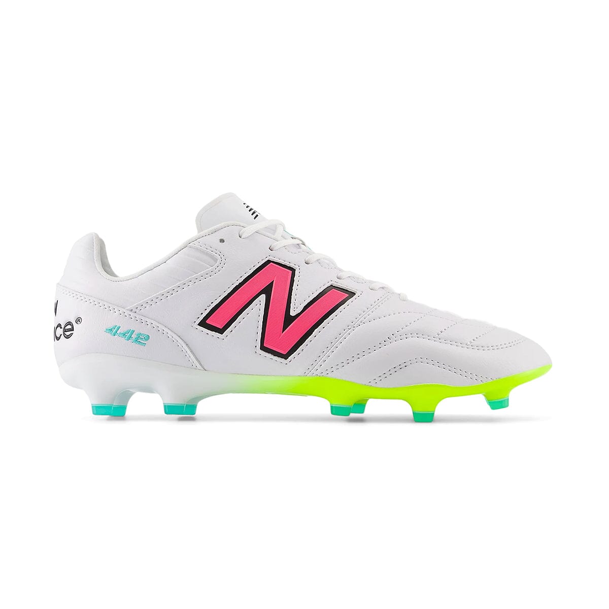 New Balance Men's 442 Pro V2 FG Soccer Shoe | MS41FMWH Soccer Shoes New Balance 8 Medium White/Hi-Lite/Neon Pink 