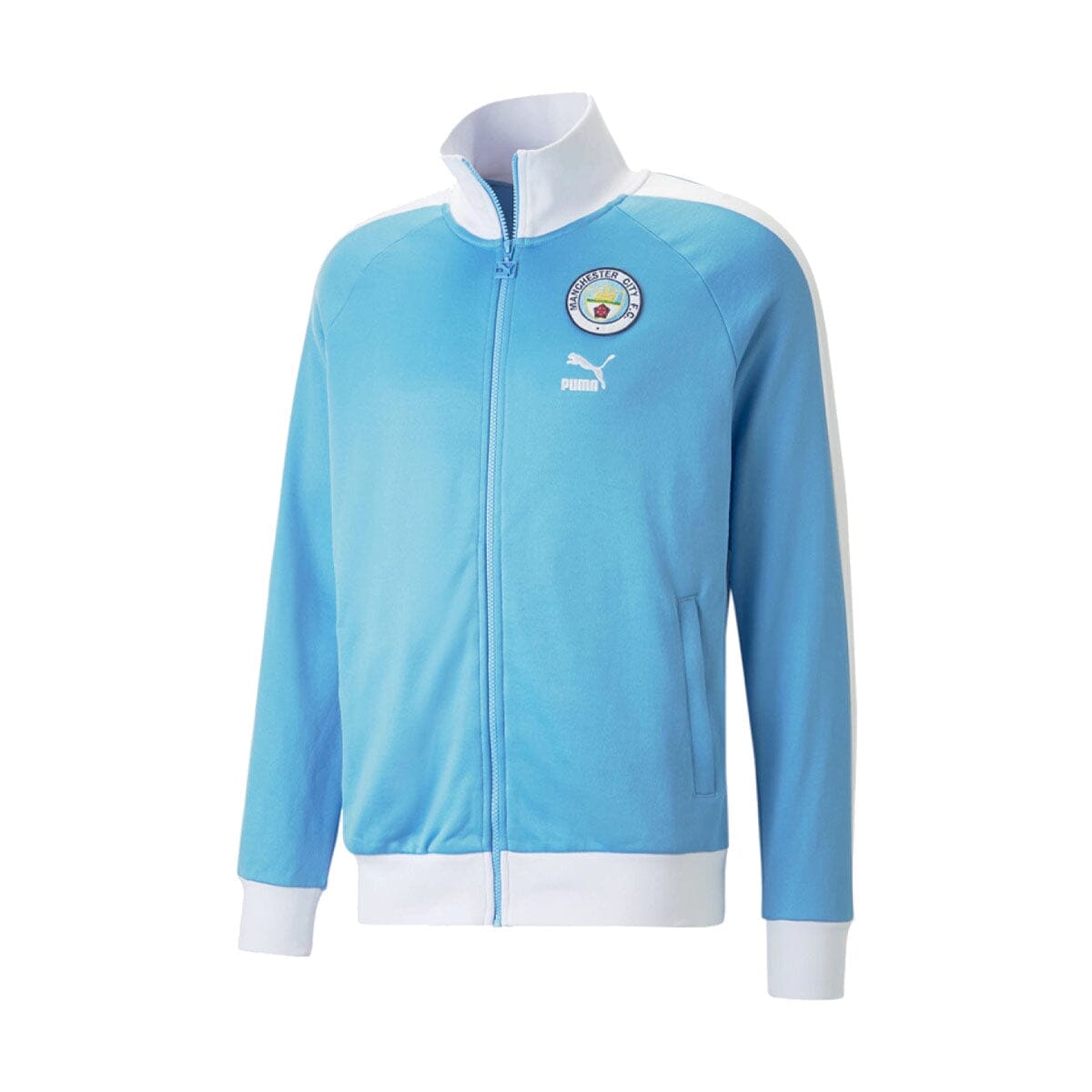 Puma Men&#39;s Manchester City 22/23 Heritage T7 Track Jacket | 76949601 Track Jacket Puma Adult Small Team Light Blue-PUMA White 