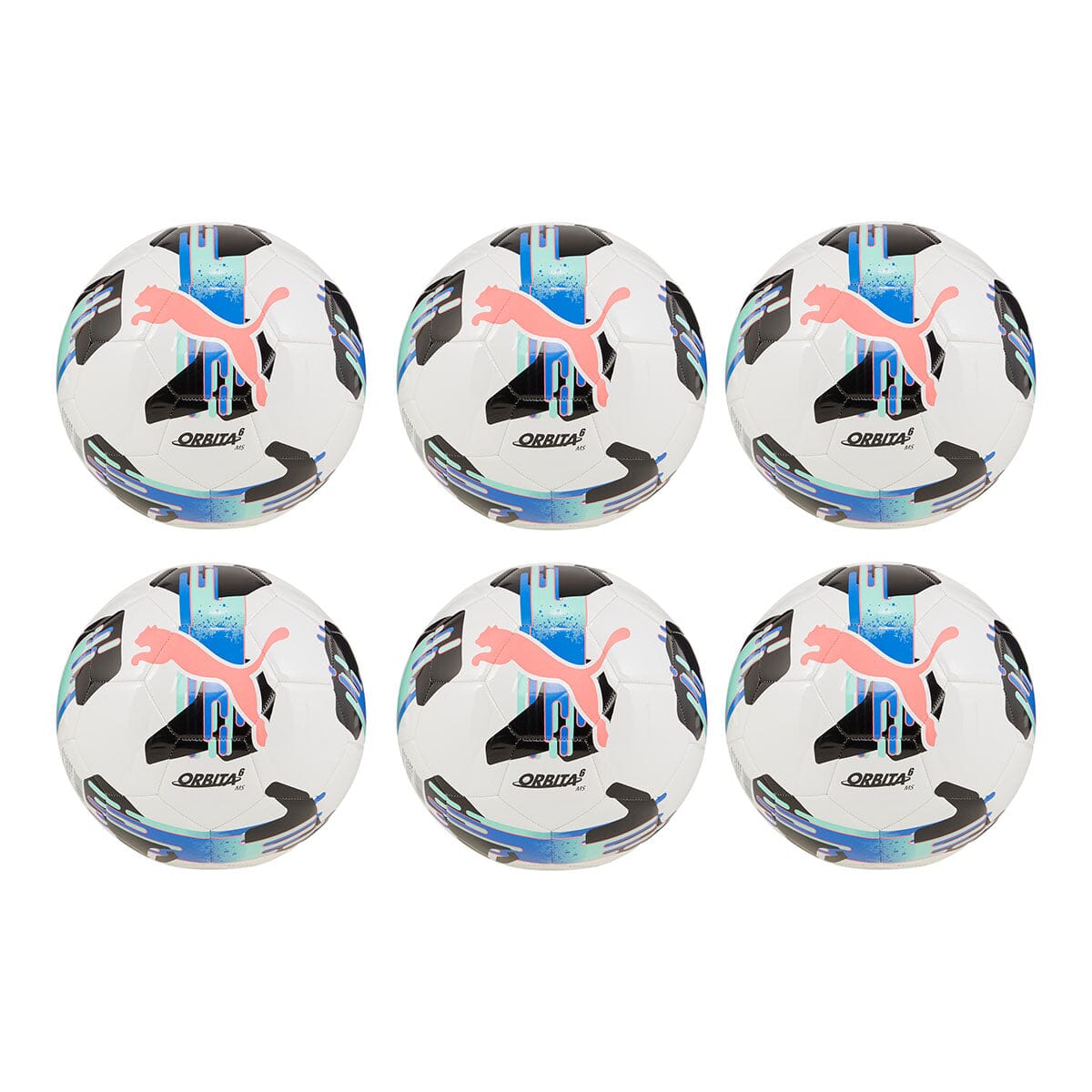 Puma Orbita 6 MS Soccer Ball - 6Packs Soccer Ball Puma 3 White/Blue Amazing/Electric Peppermint 