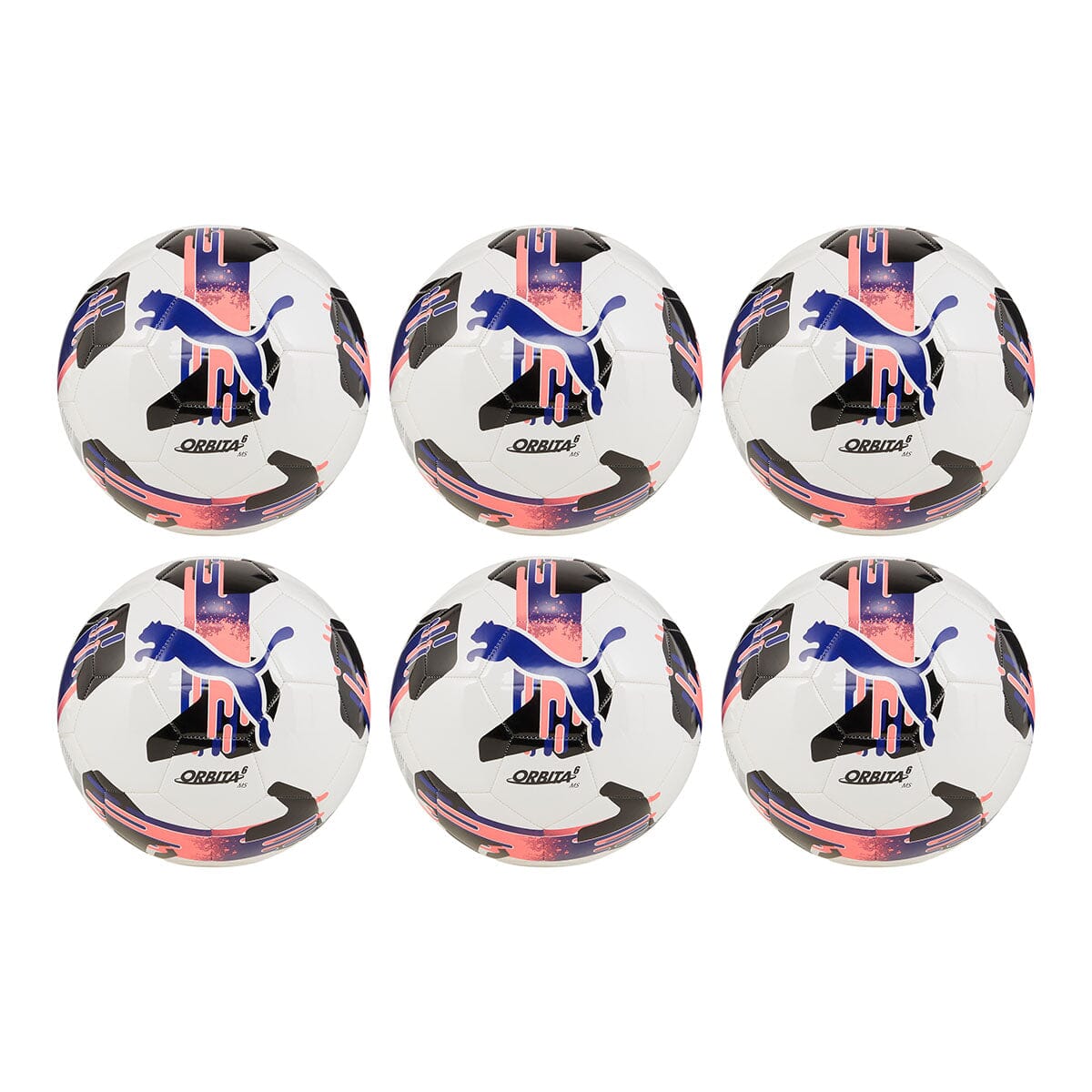 Puma Orbita 6 MS Soccer Ball - 6Packs Soccer Ball Puma 3 White/Lapis Lazuli/Sunset Glow 