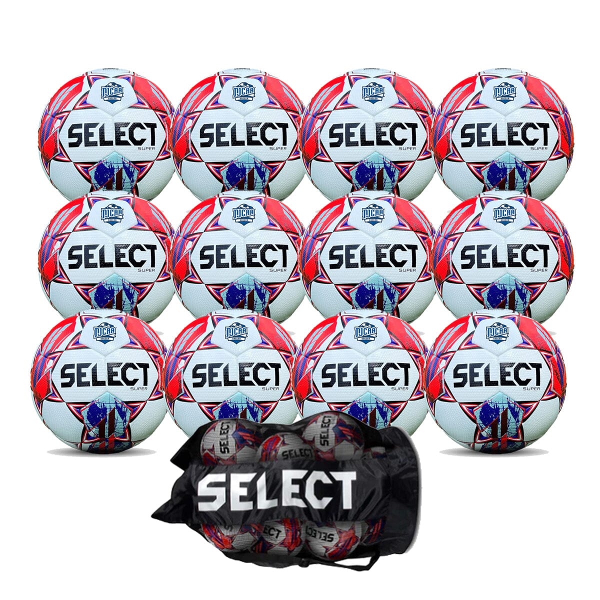 Select NJCAA Super v24 Soccer Ball (12-pack) + Ball Bag Select 5 White/Blue/Red 