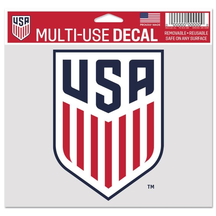 US SOCCER - NATIONAL TEAM MULTI-USE DECAL -CLEAR BCKRGD 5&quot; X 6&quot; WinCraft 