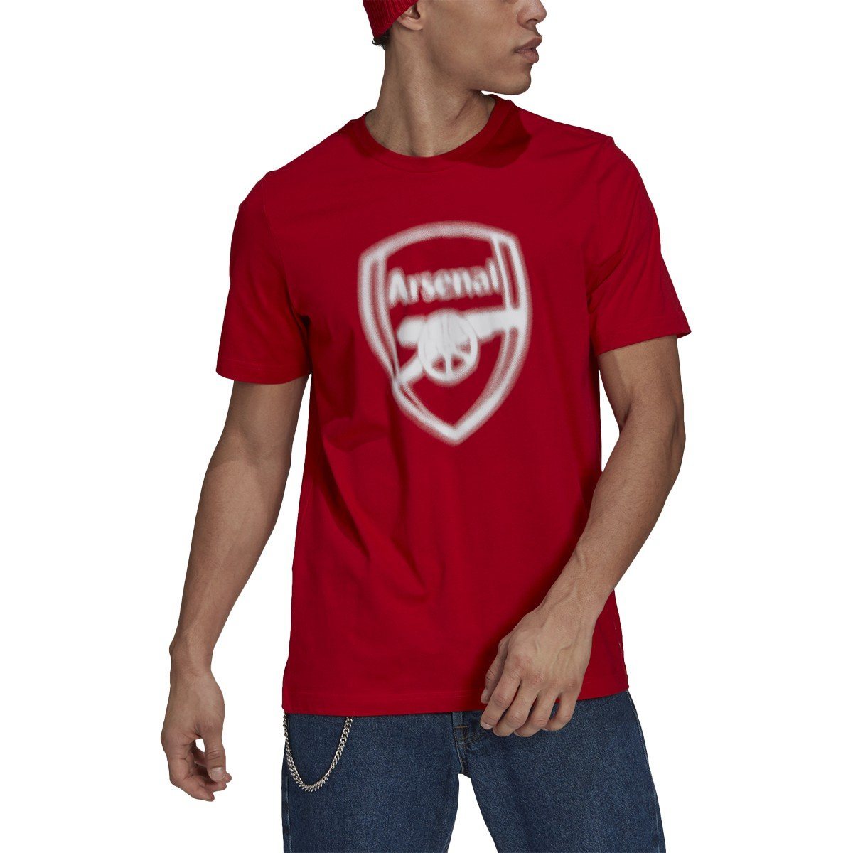 adidas Men's 2021-22 Arsenal Blurred Badge Logo Tee | GR4197 Apparel Adidas Adult Small Scarlet 