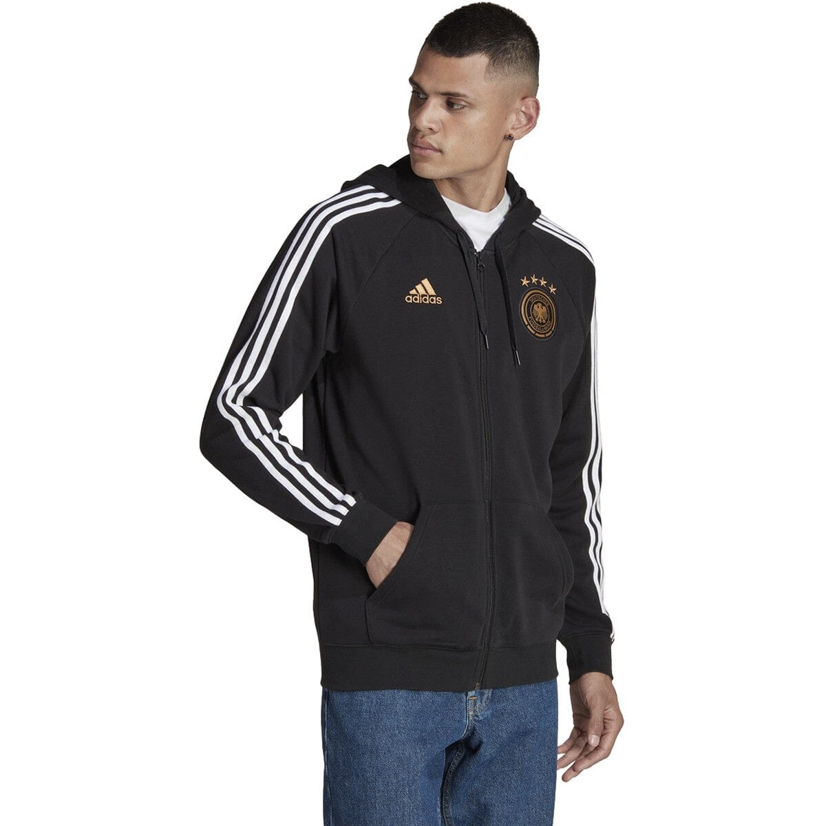 adidas Men's Germany 2022 DNA Full Zip Hood | HF4061 Track Top Adidas Adult Small Black / White 