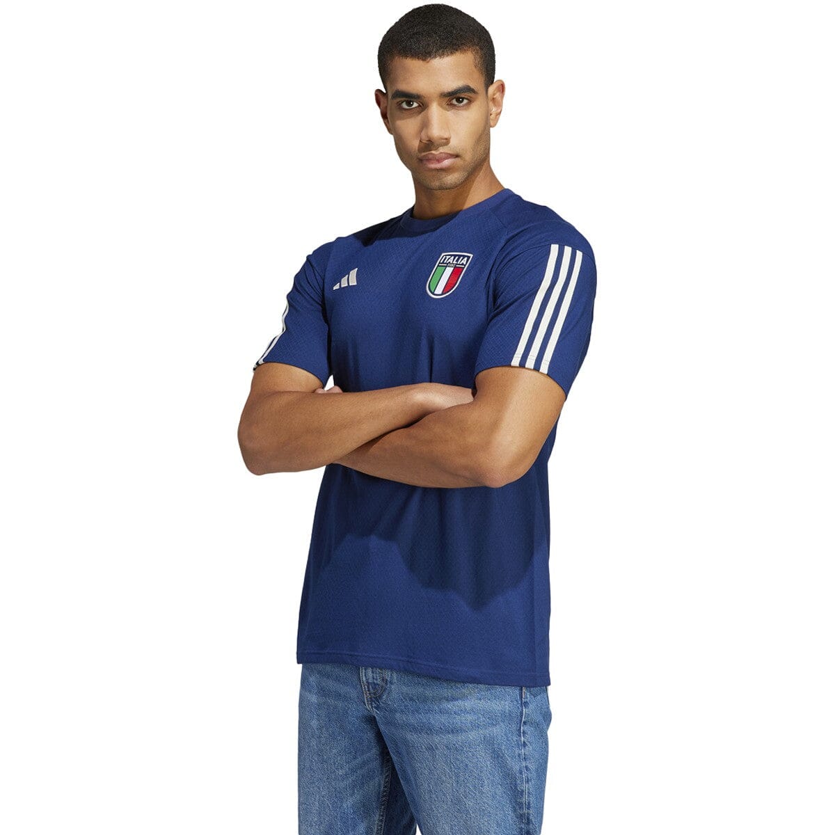 adidas Men&#39;s Italy 2023 Tiro Cotton Tee | HS9860 Shirt Adidas Adult Small Dark Blue 