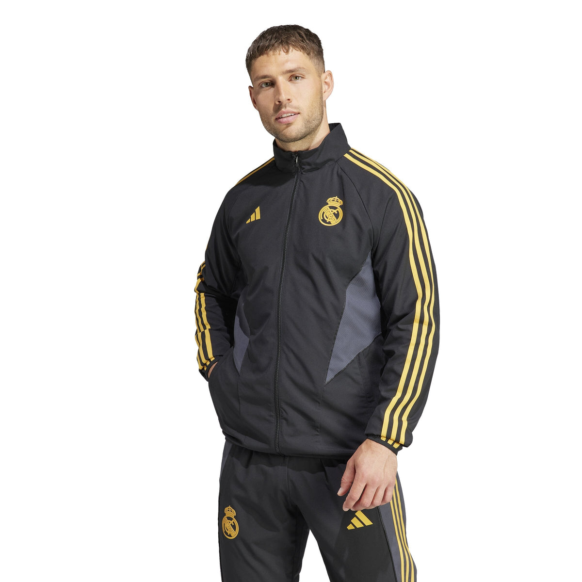adidas Men&#39;s Real Madrid 2023/2024 EU Anthem Jacket | HY0641 Track Jacket Adidas Adult Small Black / Preloved Yellow 