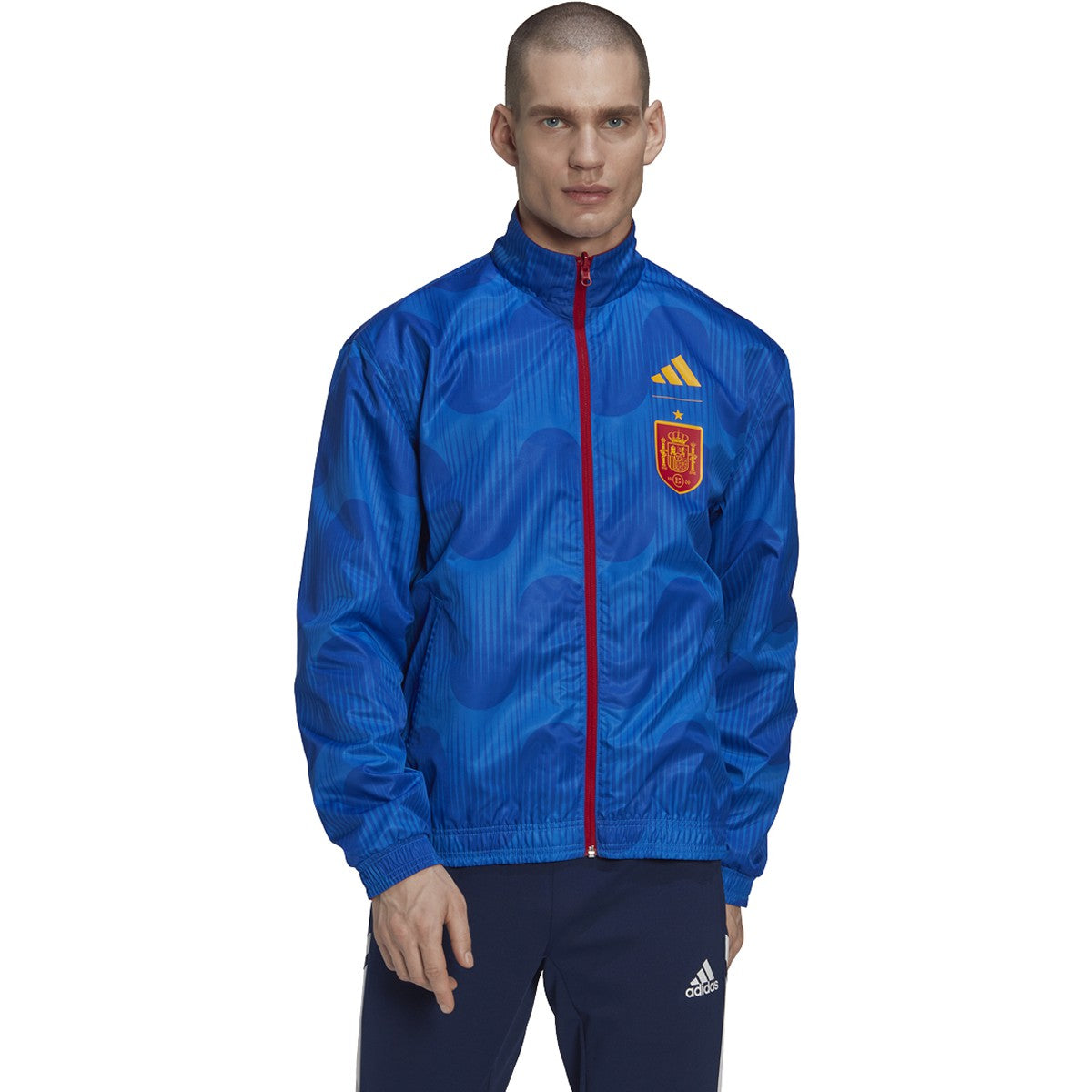 adidas Men&#39;s Spain 2022 World Cup Anthem Jacket | HE8920 Track Jacket Adidas Adult Small Team Power Red 2 / Team Navy Blue 2 