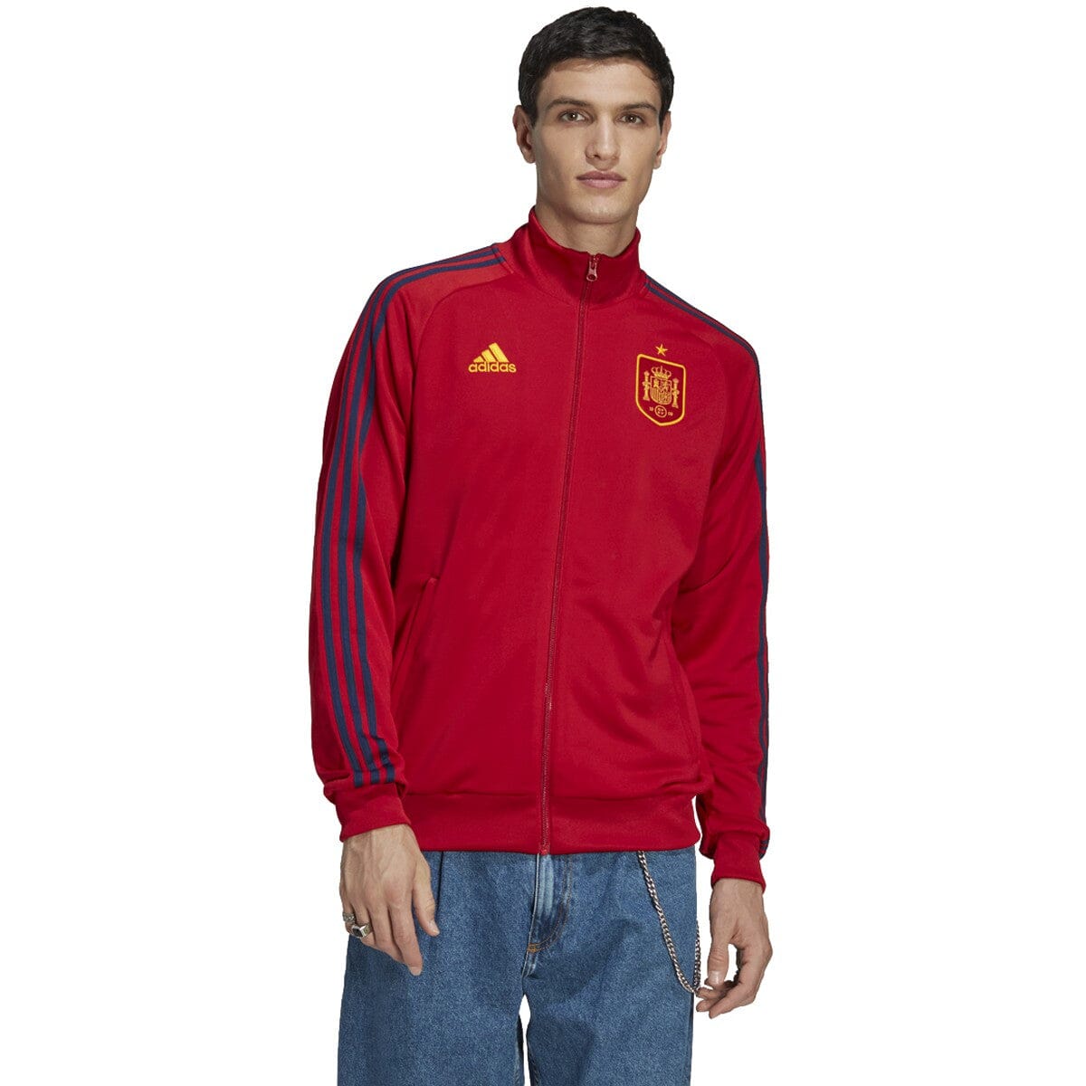 adidas Men's Spain 3 Stripe Track Top | HE8900 Licensed-Apparel Adidas Adult Small Red 