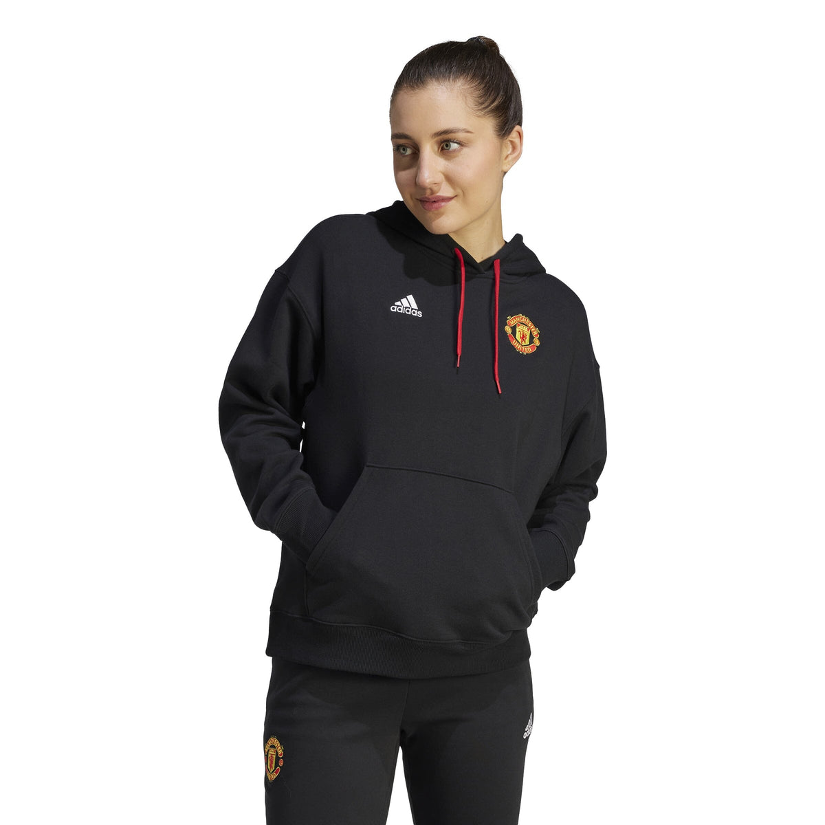 adidas Women&#39;s Manchester United 23/24 Hoodie | IA8542 Hoodie Adidas Small Black / MUFC Red 