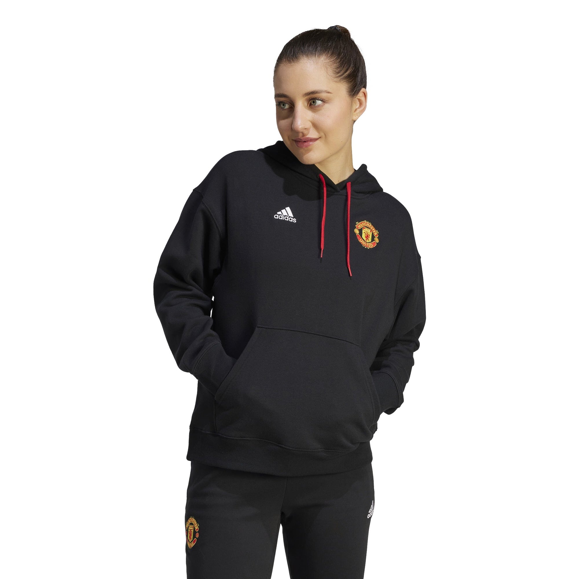 adidas Women's Manchester United 23/24 Hoodie | IA8542 Hoodie Adidas Small Black / MUFC Red 
