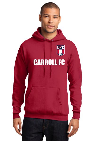 Carroll FC -Men's Core Fleece Hooded Sweatshirt Goal Kick Soccer Red Men's Small 