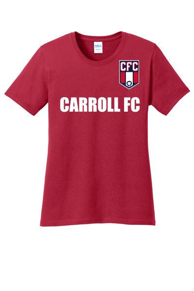 Carroll FC -Women's Core Cotton Short Sleeve Tee Goal Kick Soccer Red Women's Small 
