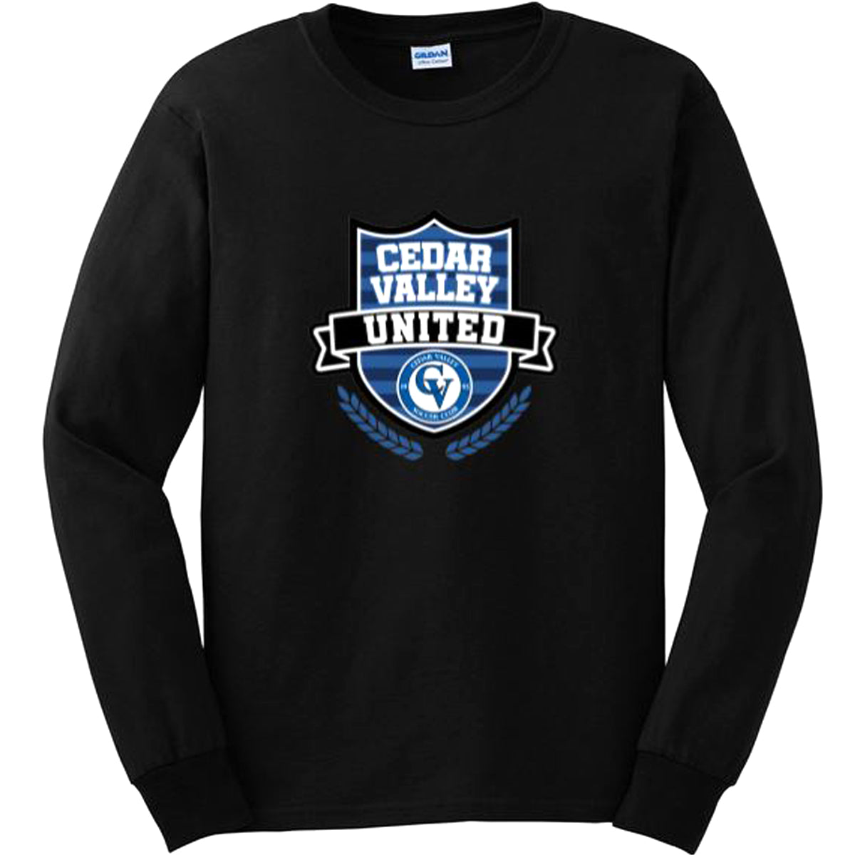 Cedar Valley Soccer Club Ultra Cotton 100% Cotton Long Sleeve T-Shirt Sweatshirt Gildan Men's Small Black 