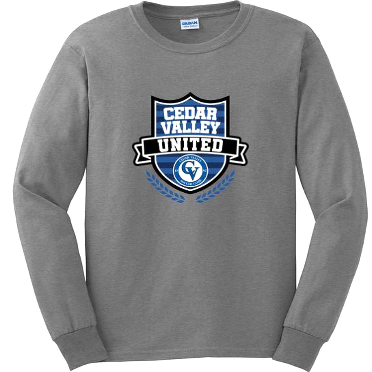 Cedar Valley Soccer Club Ultra Cotton 100% Cotton Long Sleeve T-Shirt Sweatshirt Gildan Men's Small Sport Grey 
