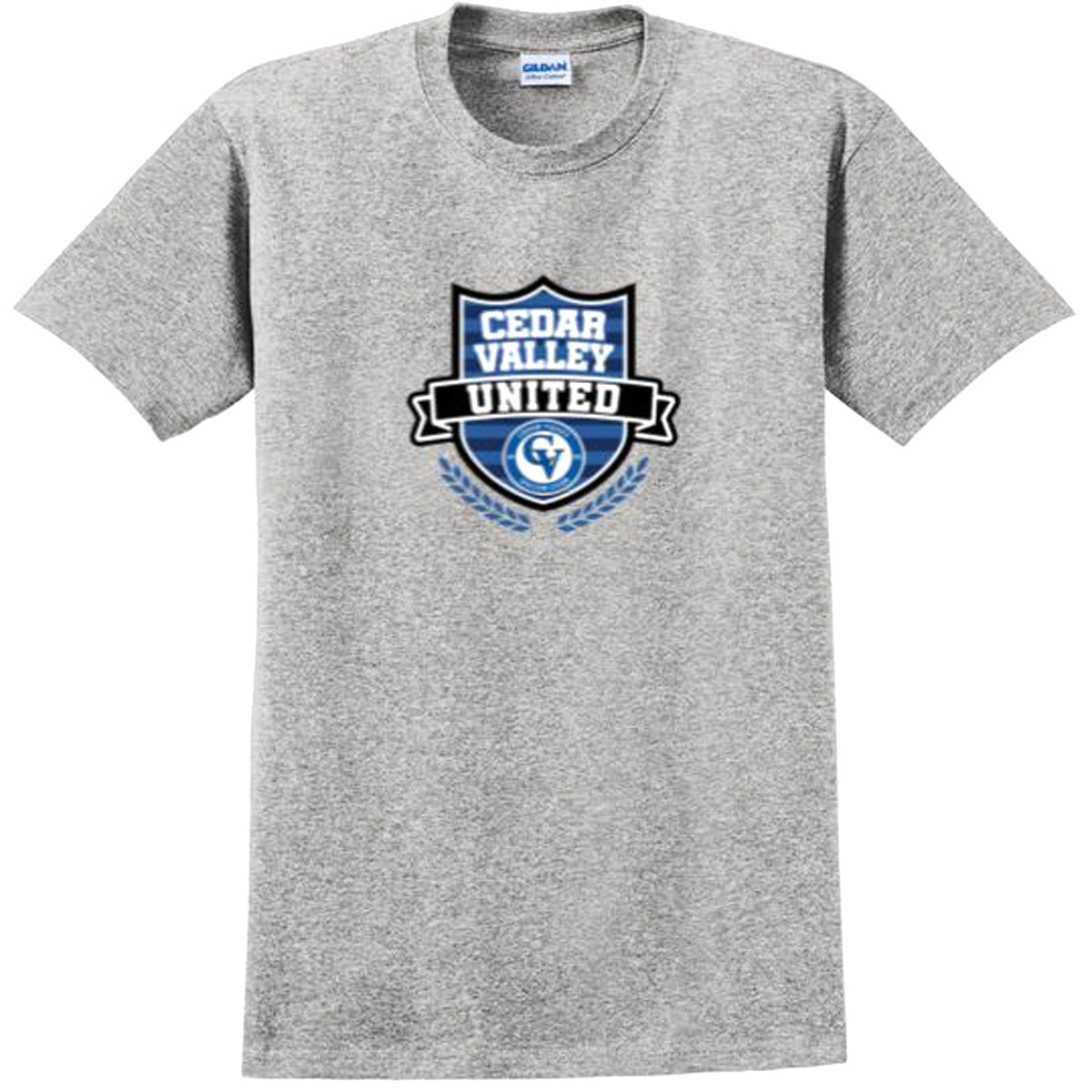 Cedar Valley Soccer Club Ultra Cotton 100% Cotton T-Shirt Sweatshirt Gildan Men's Small Sport Grey 