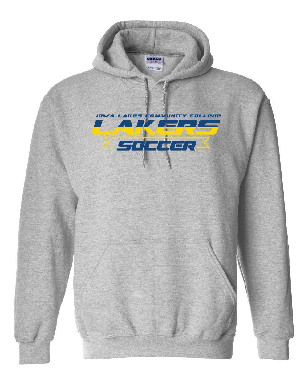 Iowa Lakes Soccer | College Hooded Sweatshirt (Grey) Hoodie Gildan Youth Medium 