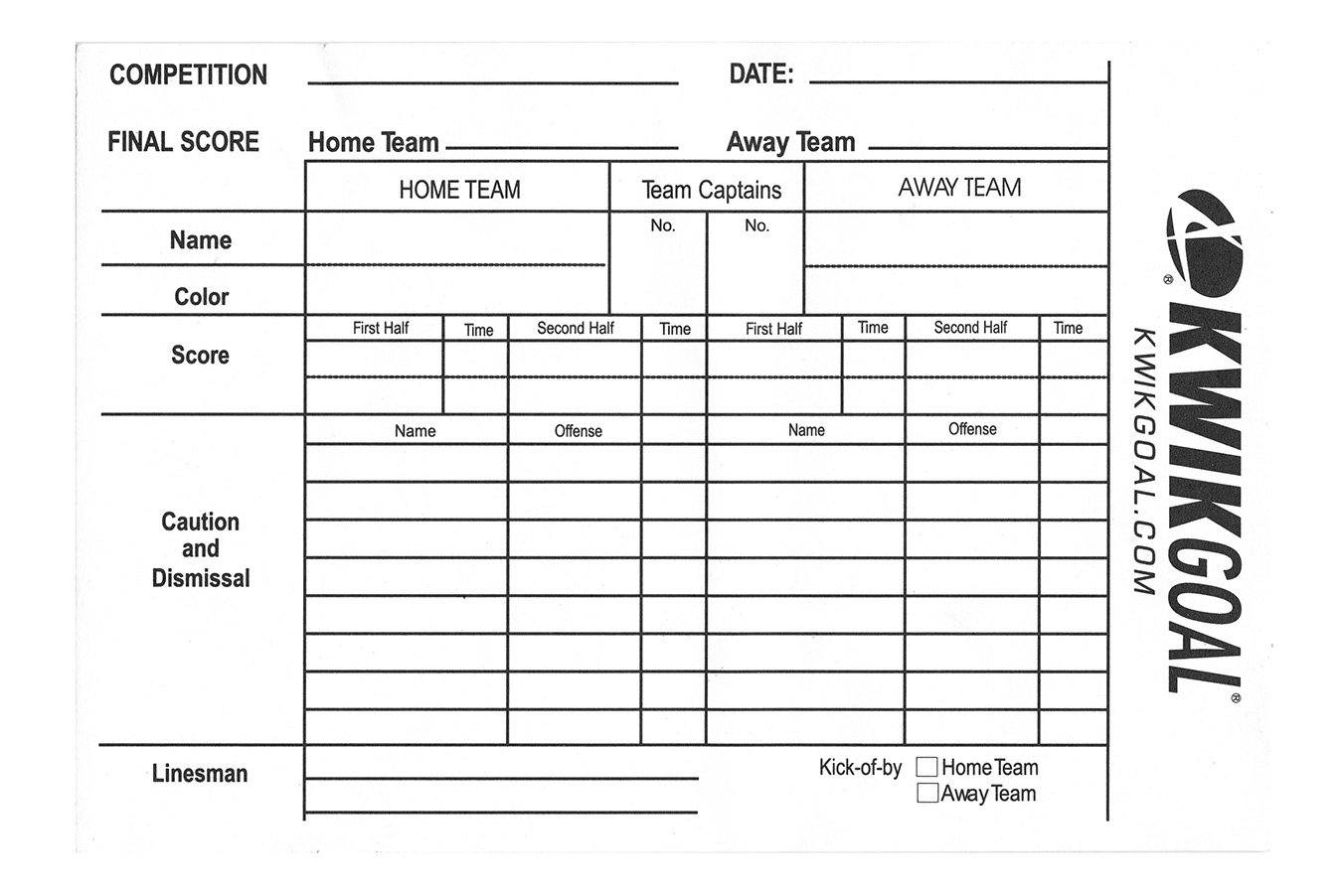 KwikGoal Referee Score Sheets | 15B1301 Referee Kwikgoal White 