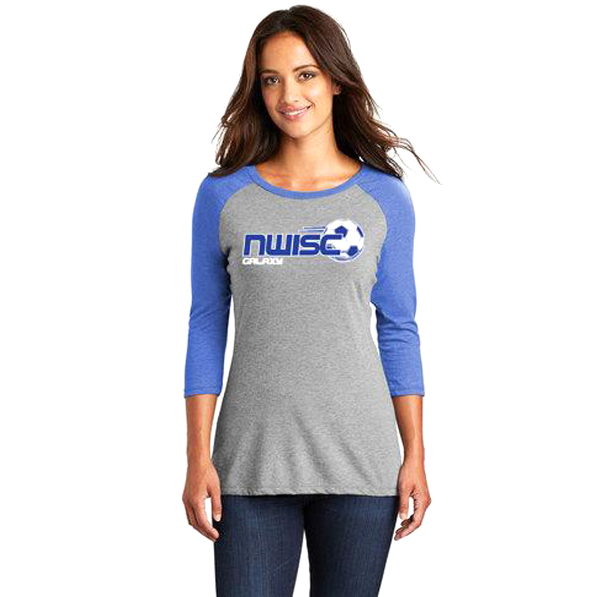 NWISC Galaxy Women&#39;s District Perfect Tri 3/4 Sleeve Raglan Apparel Goal Kick Soccer Womens XS 