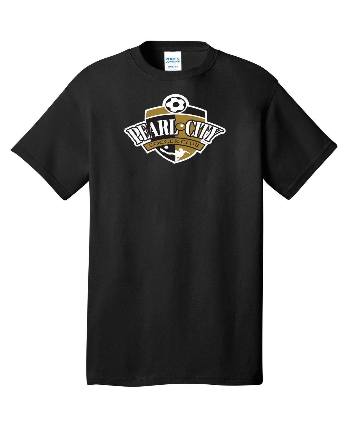 Pearl City Soccer Club Men&#39;s Core Cotton Tee T-Shirt Goal Kick Soccer Small Jet Black 