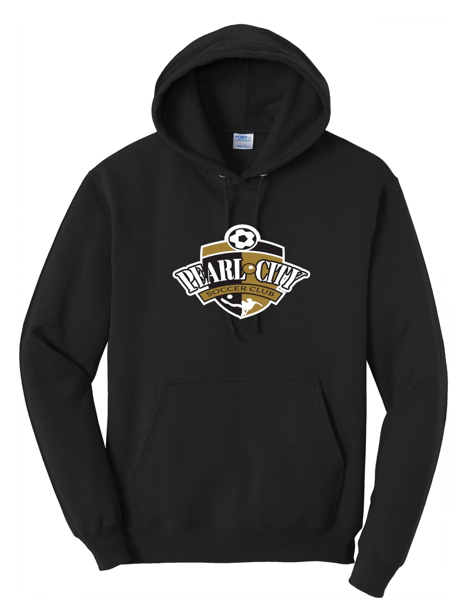 Pearl City Soccer Club Men's Fleece Hooded Sweatshirt Hooded Sweatshirt Goal Kick Soccer Adult X-Small Jet Black 