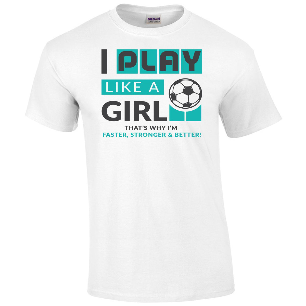 Play Like A Girl Soccer Tee Humorous Shirt 411 Youth Medium White Youth