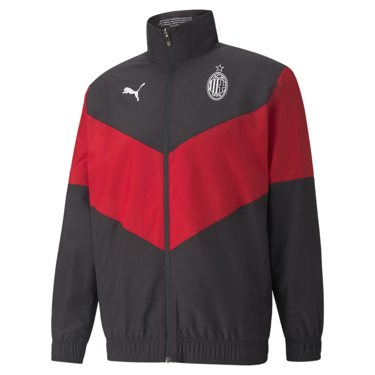 PUMA Men&#39;s 2021-22 AC Milan Prematch Football Jacket | 76444505 Jacket Puma adult Small Black-Tango Red 