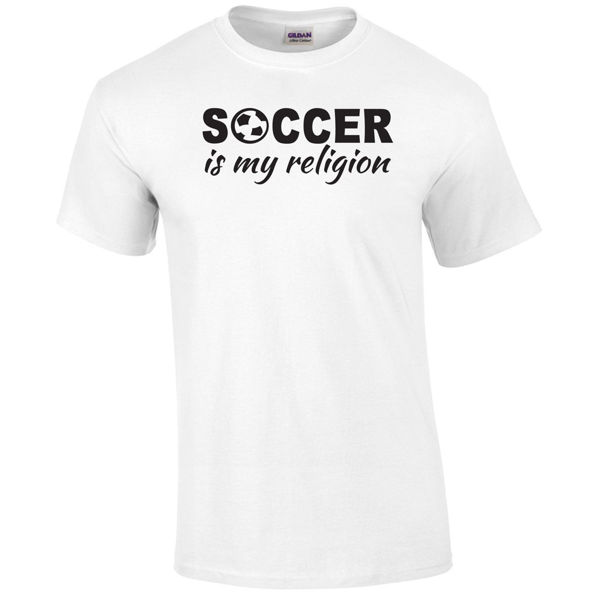 Soccer Is My Religion Printed Tee Humorous Shirt 411 Youth Medium White 