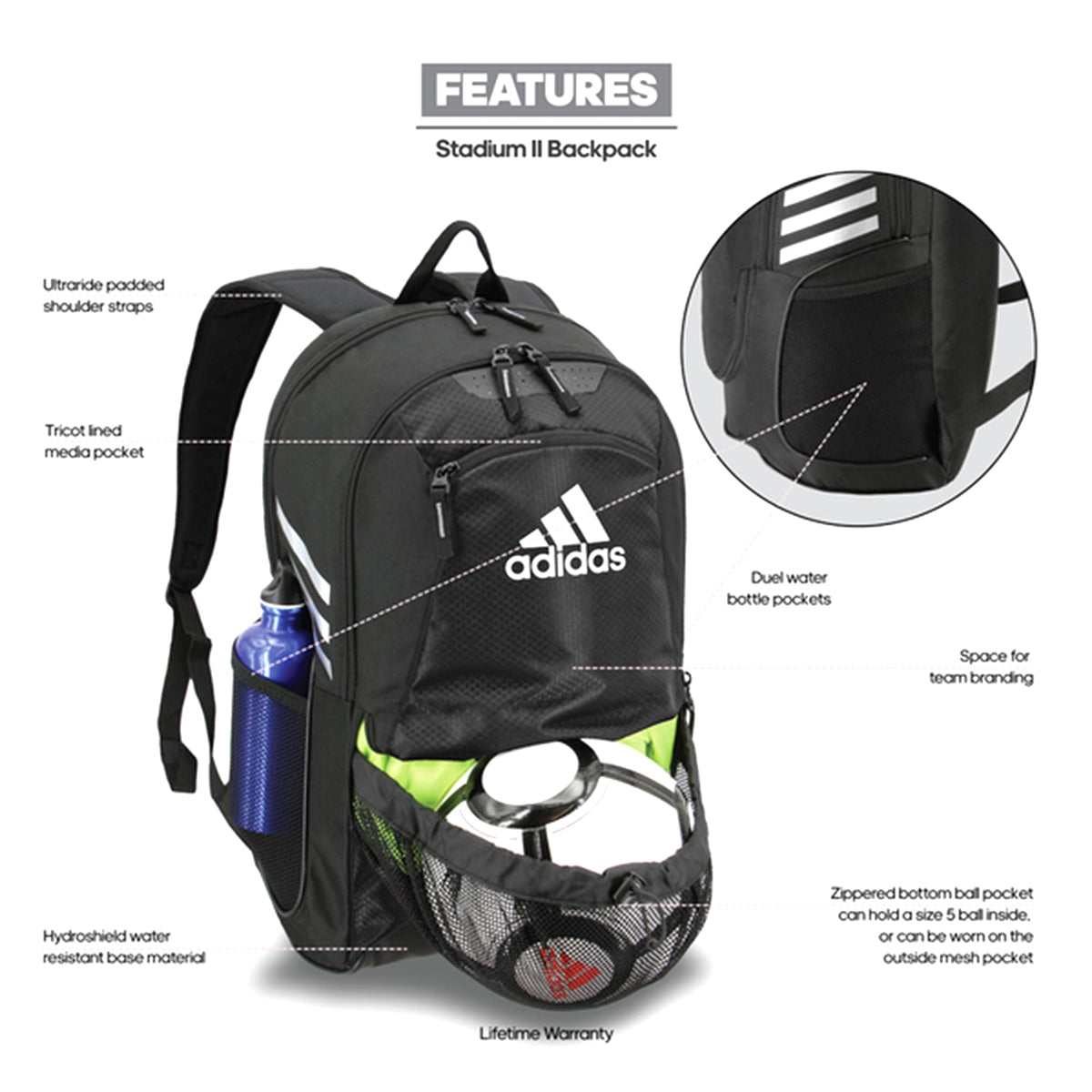 SoDak Soccer Club | adidas Stadium Team Backpack Bags Adidas 