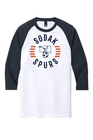 SoDak Spurs Soccer Club Men's 3/4 Sleeve Tee Shirts & Tops Port & Company Navy/White Small 
