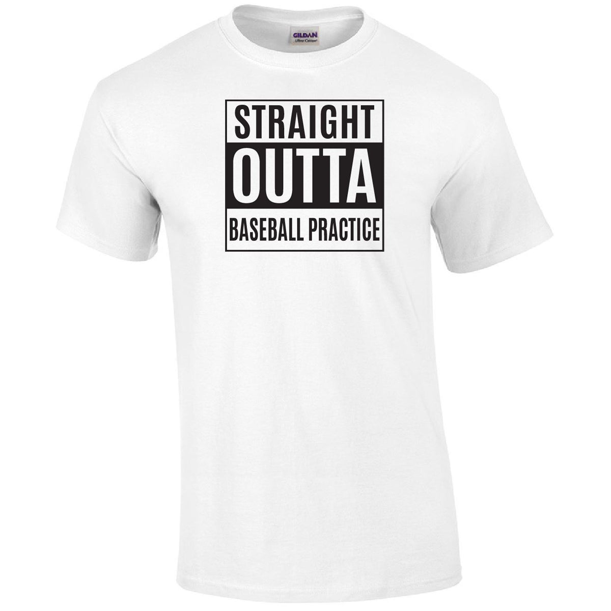 Straight Outta Baseball Practice Printed Tee Humorous Shirt 411 Youth Medium White 