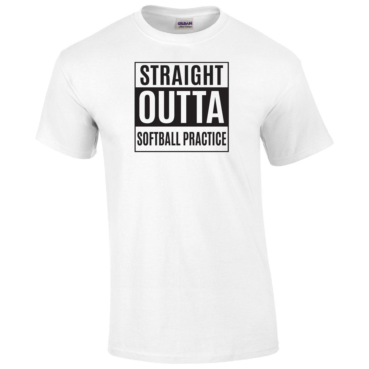 Straight Outta Softball Practice Printed Tee Humorous Shirt 411 Youth Medium White 