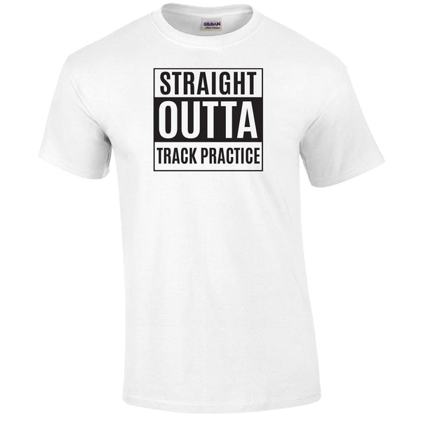 Straight Outta Track Practice Printed Tee Humorous Shirt 411 Youth Medium White 