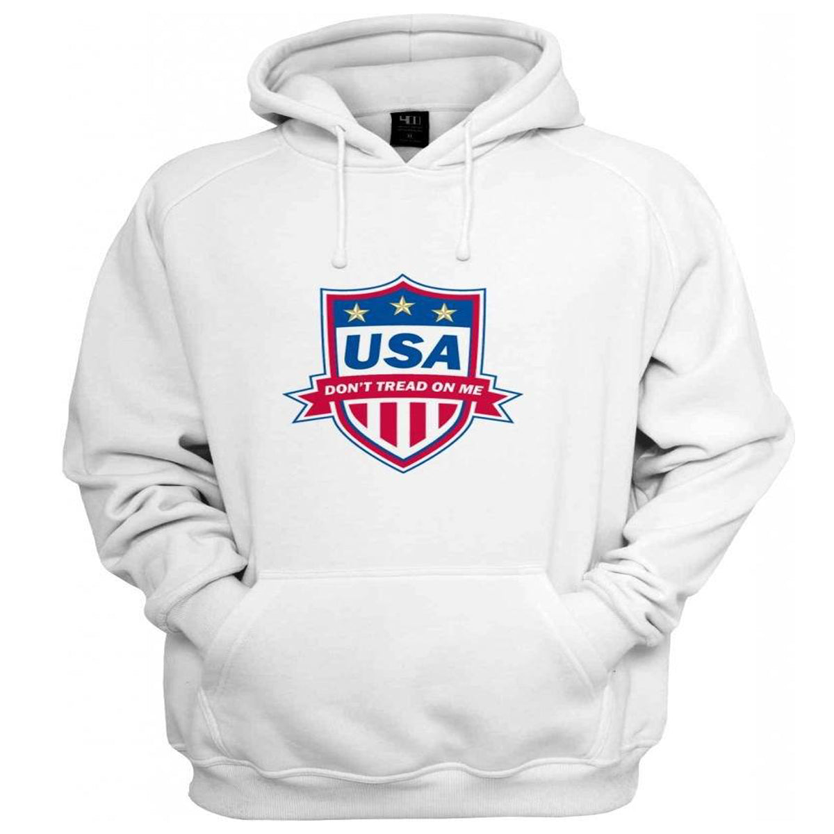 USA Don&#39;t Tread on Me Soccer Badge Printed Hooded Sweatshirt Hooded Sweatshirt 411 Adult Small White 