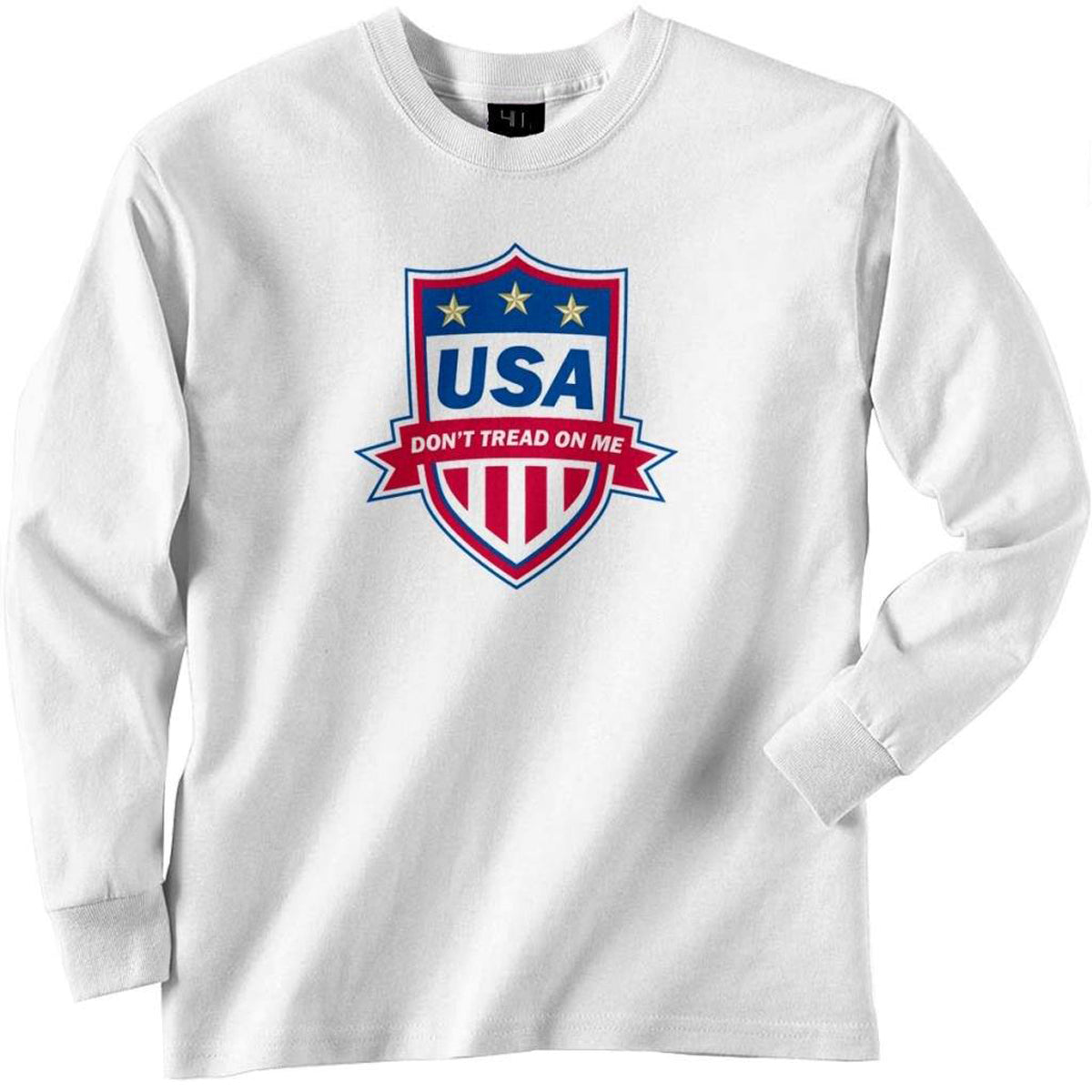 USA Don&#39;t Tread on Me Soccer Badge Printed Long Sleeve Tee T-shirts 411 Youth Medium White 