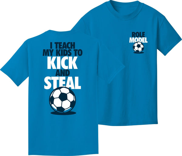 Utopia Kick and Steal Soccer T-Shirt Humorous Shirt Utopia Youth Small Blue 
