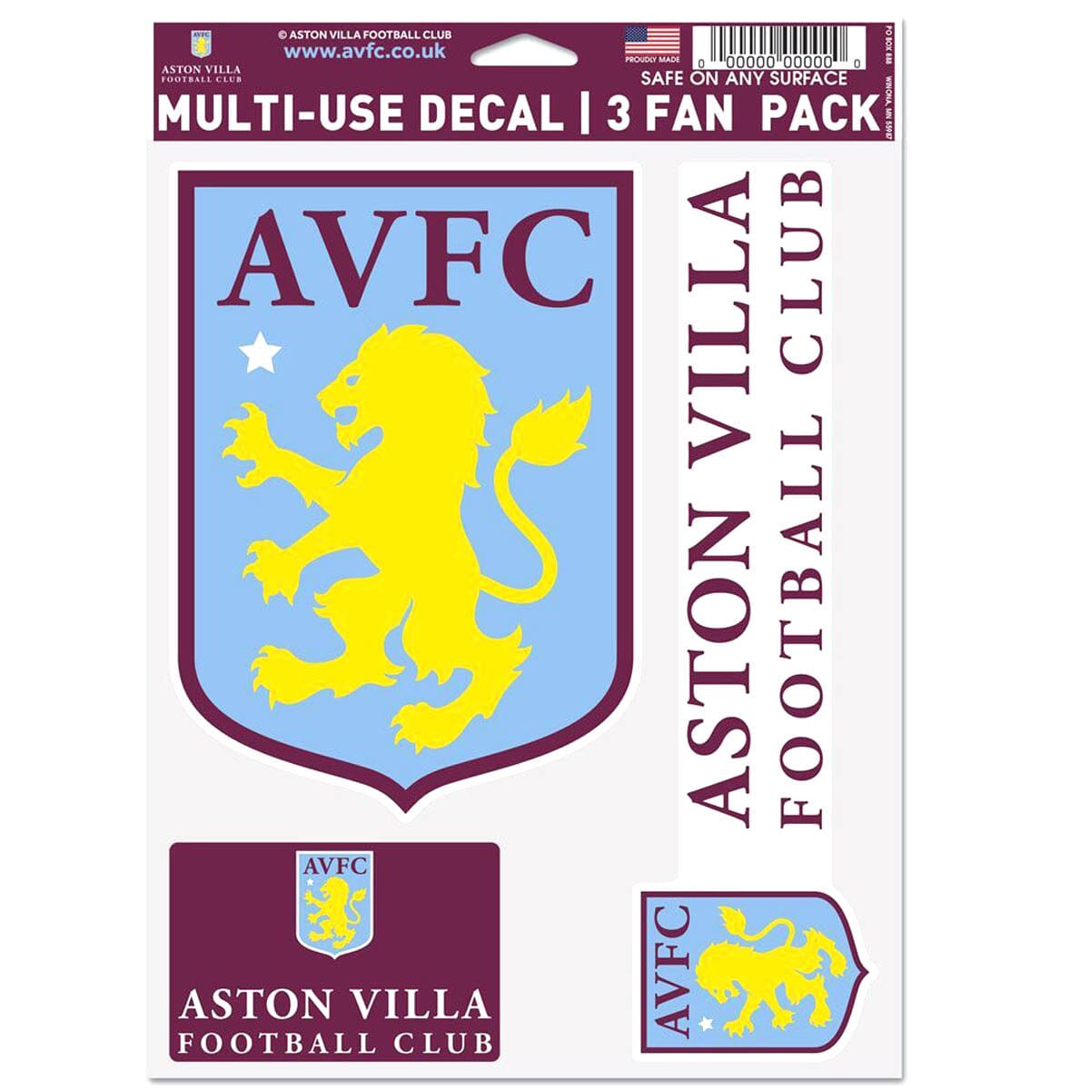 Hotel retort Spaceship WinCraft Aston Villa FC Multi Use Decal 3 Fan Pack